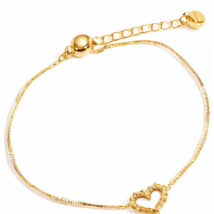Pulseira em Aço Dourado com Coração Vazado e Zircônias